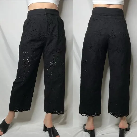 SOLD Zara eyelet lace high rise waist trouser pants cropped ankle trousers black - Picture 17 of 17